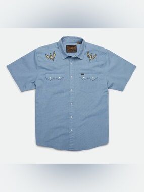 Howler Bros Blue Snap Button Western Shirt Lightning Bolt Embroidered Sz Large L